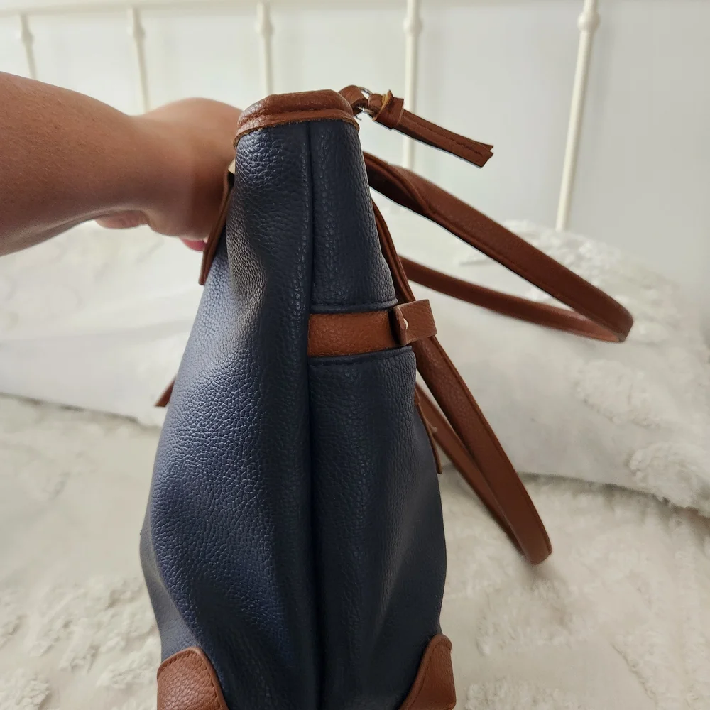 Rosetti Navy and Brown Two-Tone Messenger Tote Lots Of Pockets